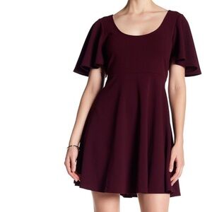 Vanity Room Wine Fit and Flare Flutter Dress NWT